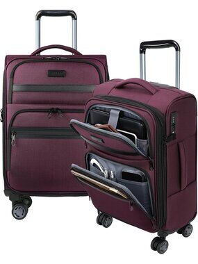 Burgundy 20-Inch Softside Carry-On Rolling Luggage - Travel Suitcase